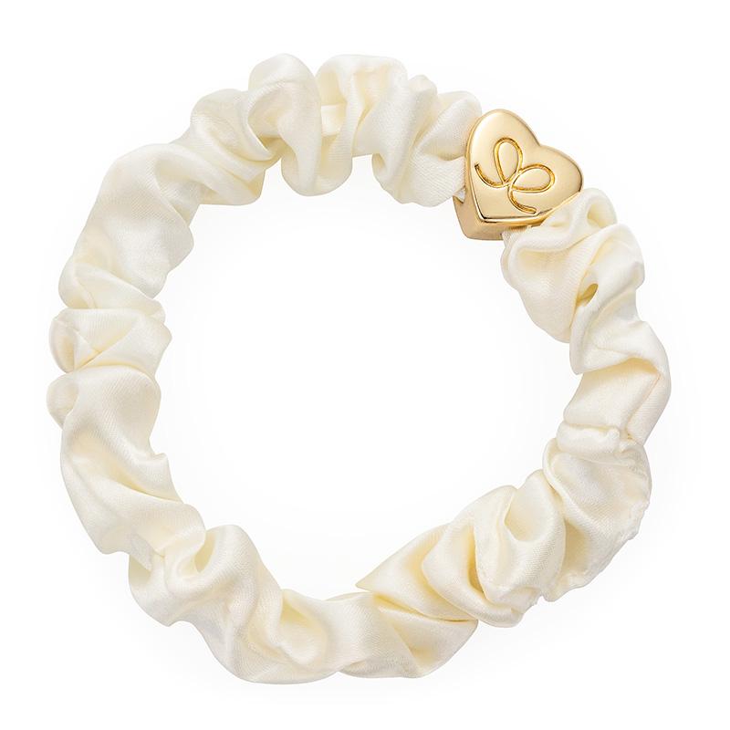 SCRUNCHIE, GOLD HEART SILK CREAM- hårsnodd