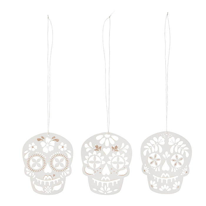 Halloween hänge, dödskallar / Paper Ornaments Skulls 8cm Off White S/3pcs