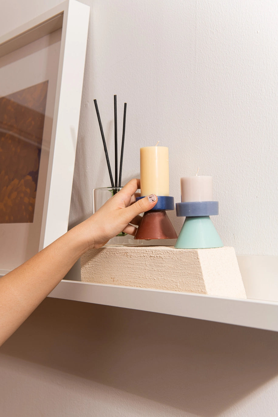 Stack Candle/Ljus Tall - Lila/Turkos/Charcoal