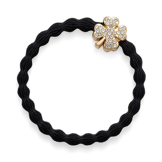 GOLD DIAMANTÉ CLOVER BLACK BLING - hårsnodd