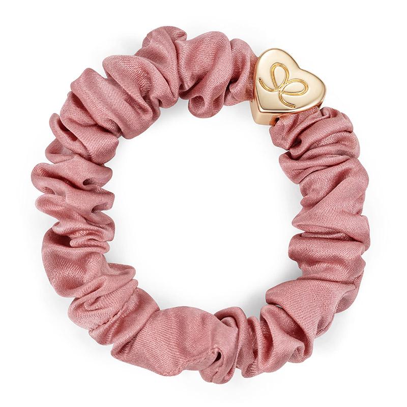 SCRUNCHIE, GOLD HEART SILK CHAMPAGNE PINK - hårsnodd