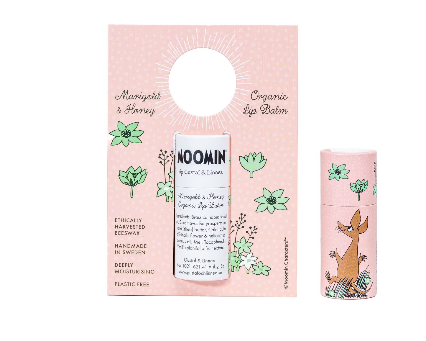 Moomin by G&L -Lipbalm with marigold & honey/Läppcerat av bivax med ringblomma & honung