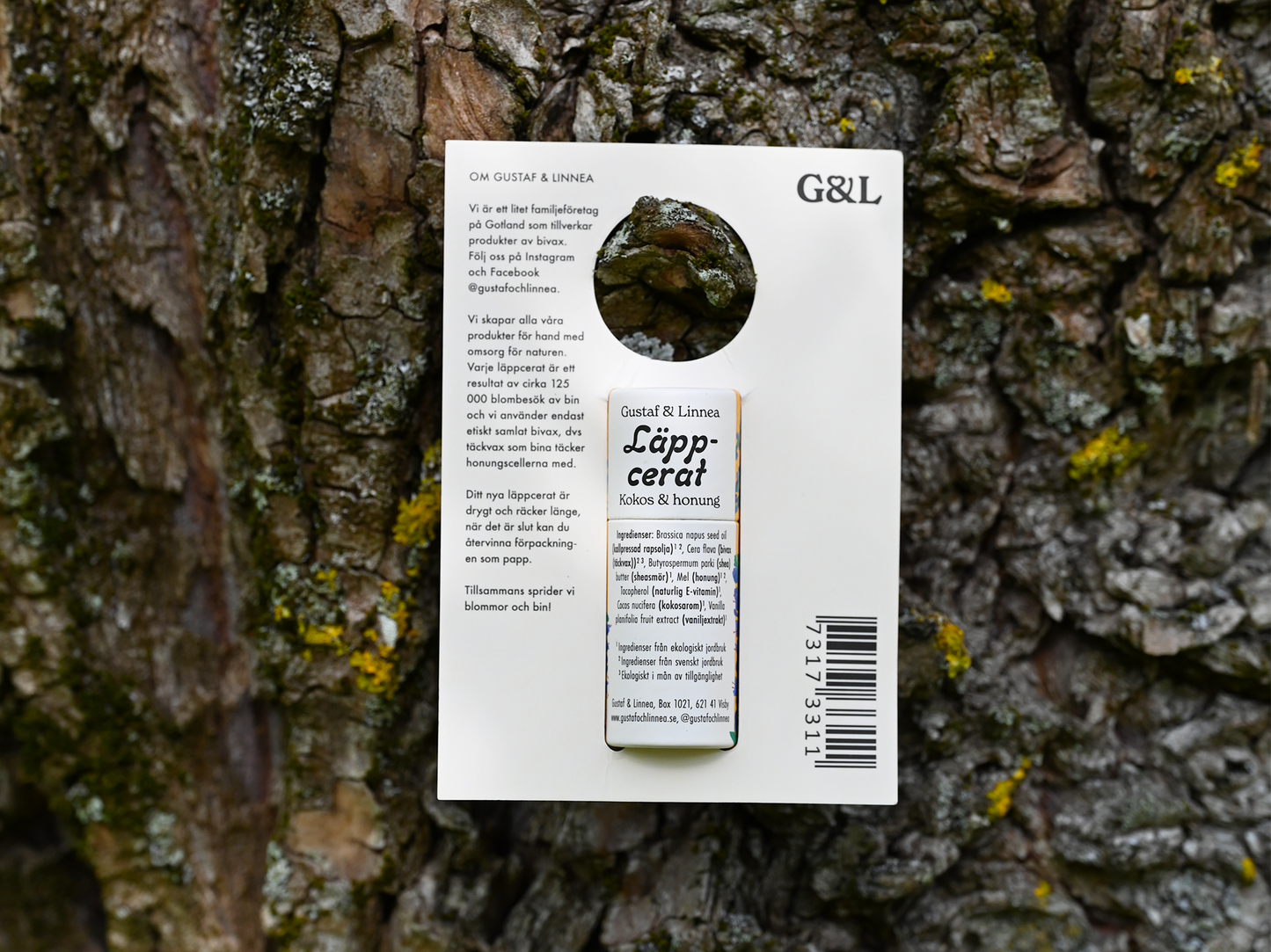 Läppcerat av bivax med smak av kokos och honung med kortupphängning