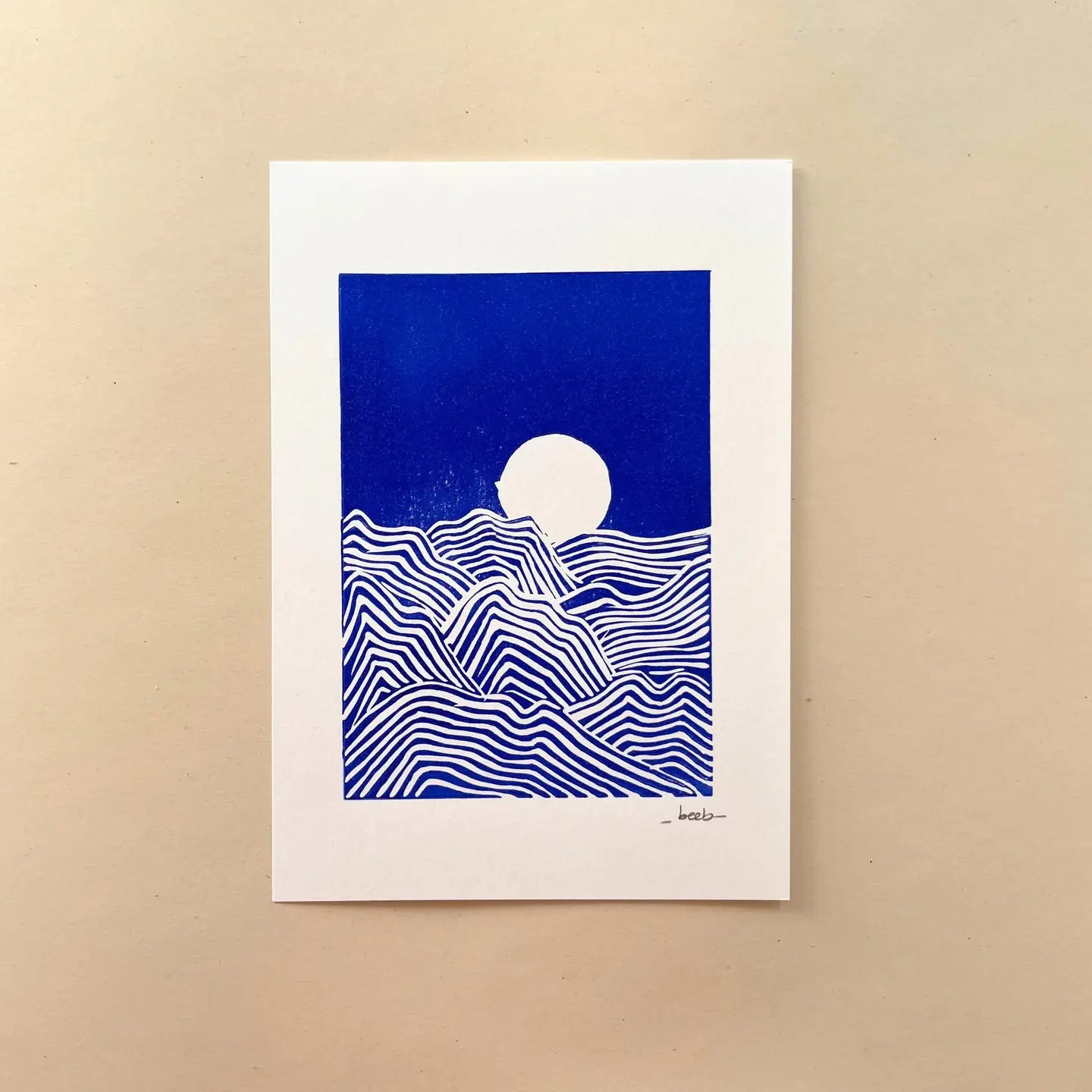 Kort "Vågor" - Linogravur, A5