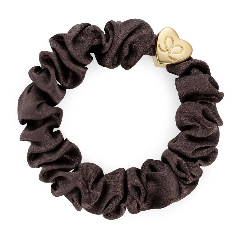 SCRUNCHIE, GOLD HEART SILK MOCHA- hårsnodd