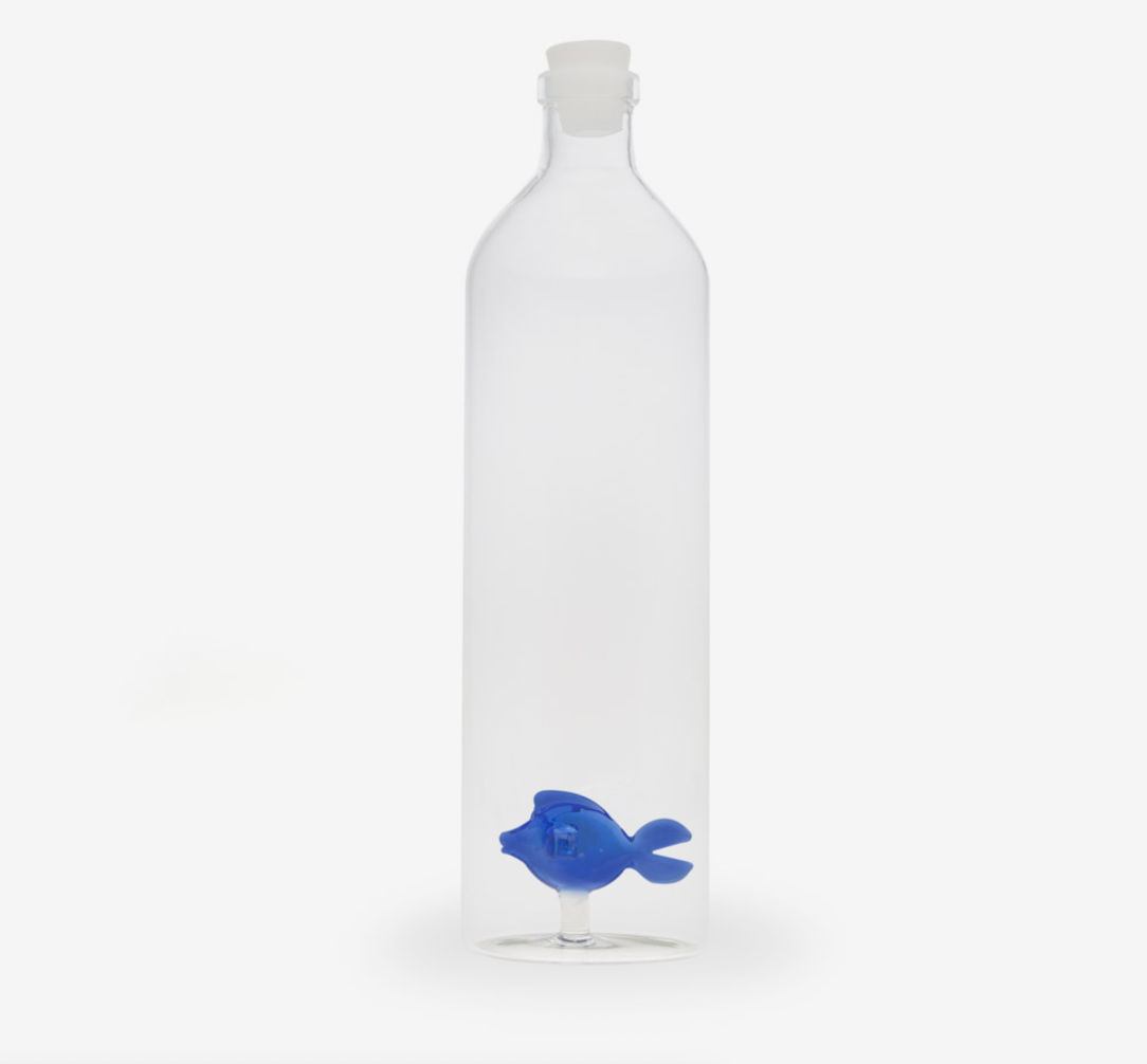 Flaska Atlantis, Blå Fisk 1,2l, Borosilikatglas
