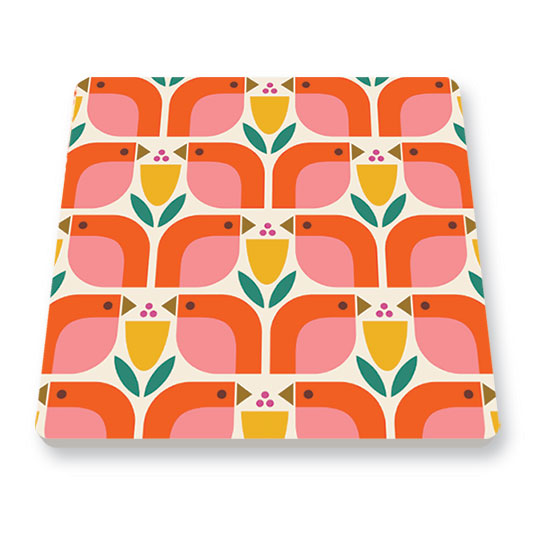 Underlägg i Glas / Keramik - Fåglar & Tulpaner