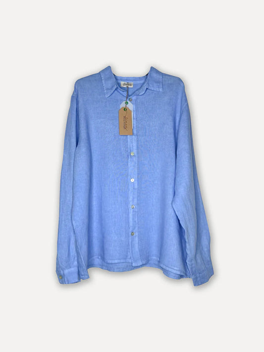 Boyfriend Attitude Linen Shirt, Sea Blue XL/XXL