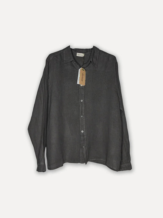 Boyfriend Attitude Linen Shirt, Dark Grey Dark Grey / M/L + XL/XXL