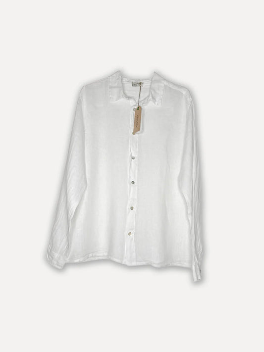Boyfriend Attitude Linen Shirt, White, M/L + XL/XXL